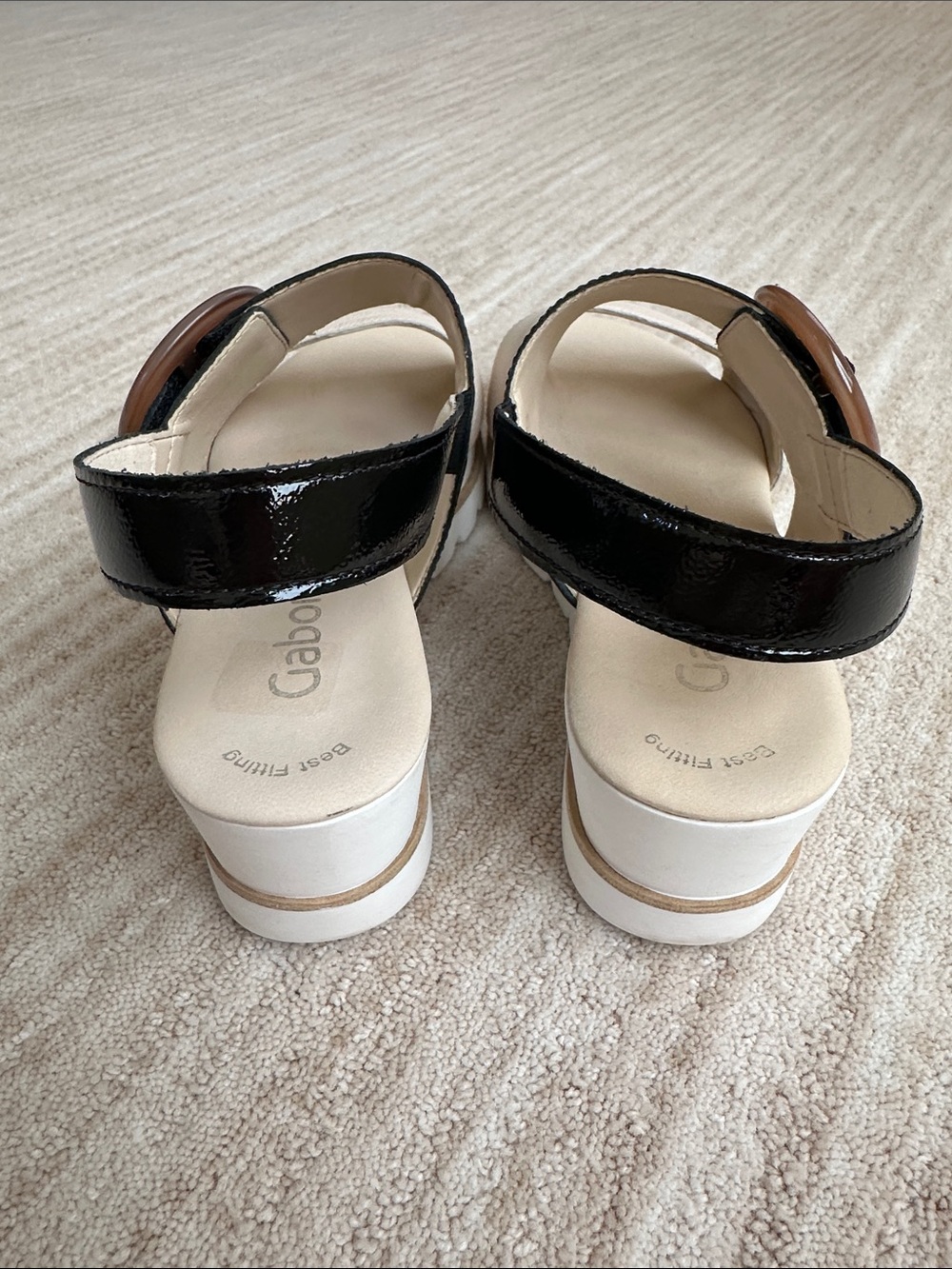 GABOR Freya Wedge Platform Sandal Beige with Black Patent Size UK 6.5 | US 9 - Picture 9 of 17